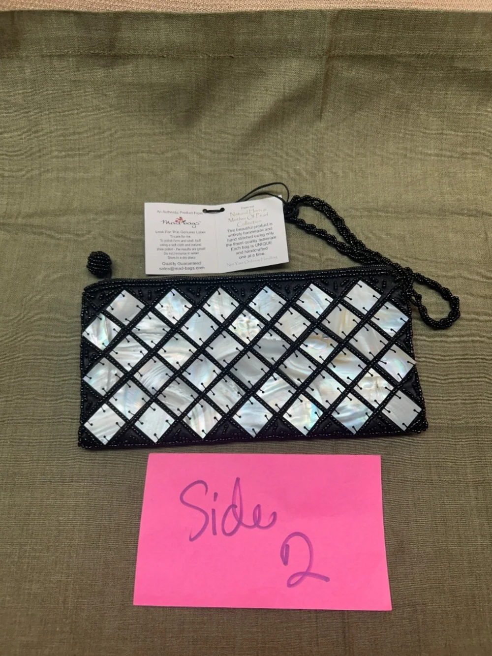 Black Mad Bags Natural Horn and Mother of Pearl Small Wristlet